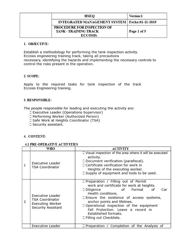 Tank Inspection Procedure | PDF | Safety