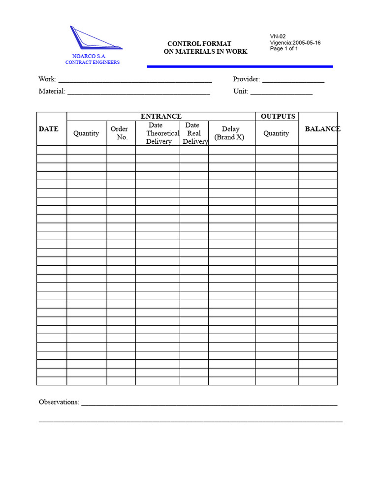 Material Control Format On Site | PDF