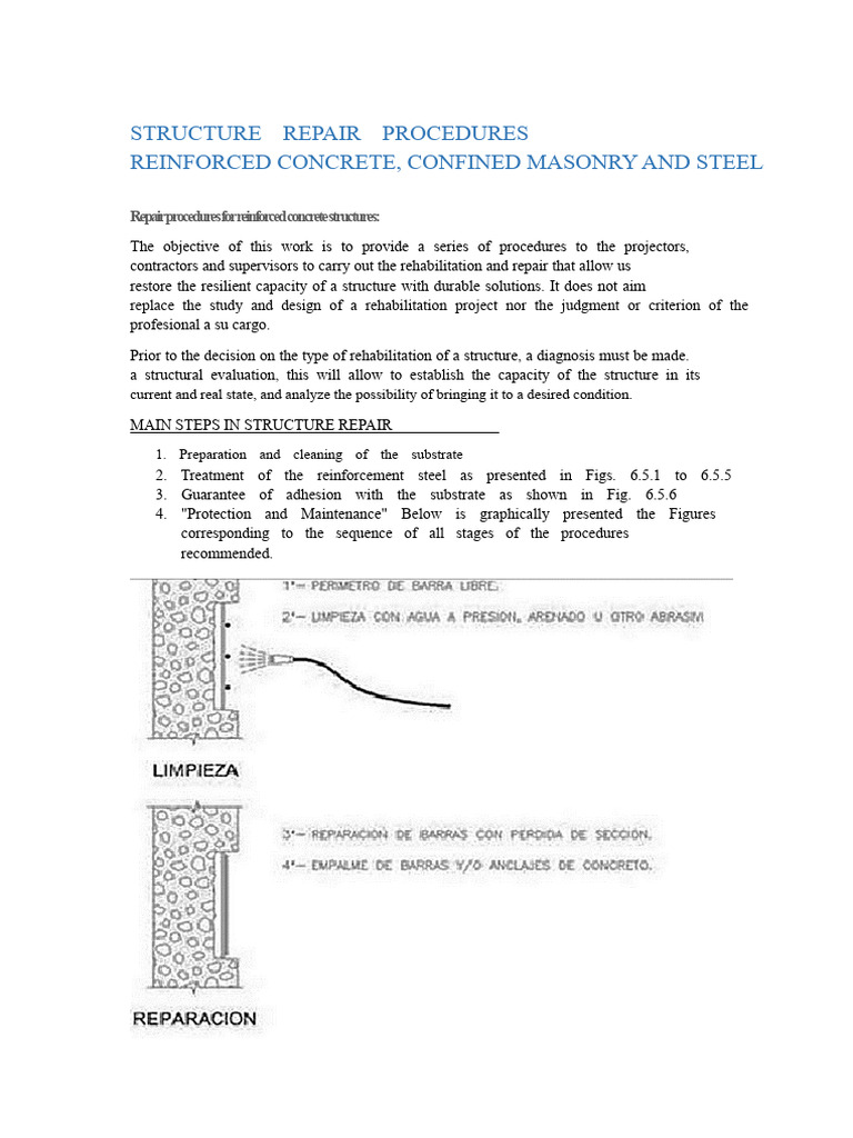 Structure Repair Procedures Guide | PDF | Concrete | Masonry
