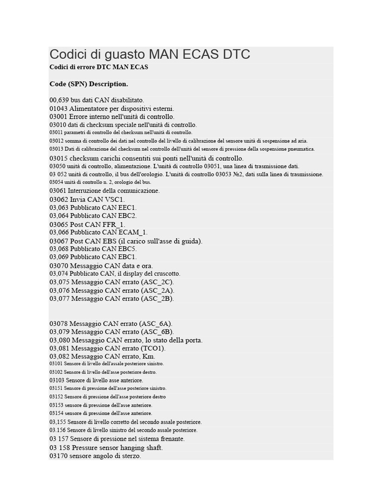 Codici Di Errore MAN ECAS DTC | PDF