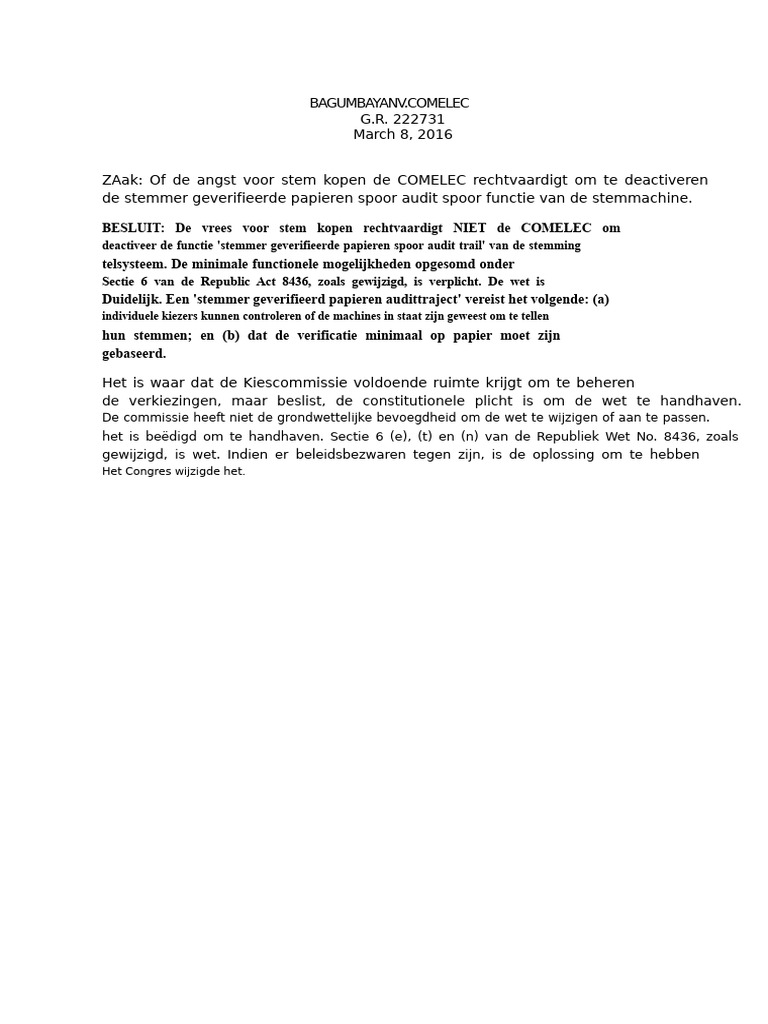 Bagumbayan v. Comelec Samenvatting | PDF