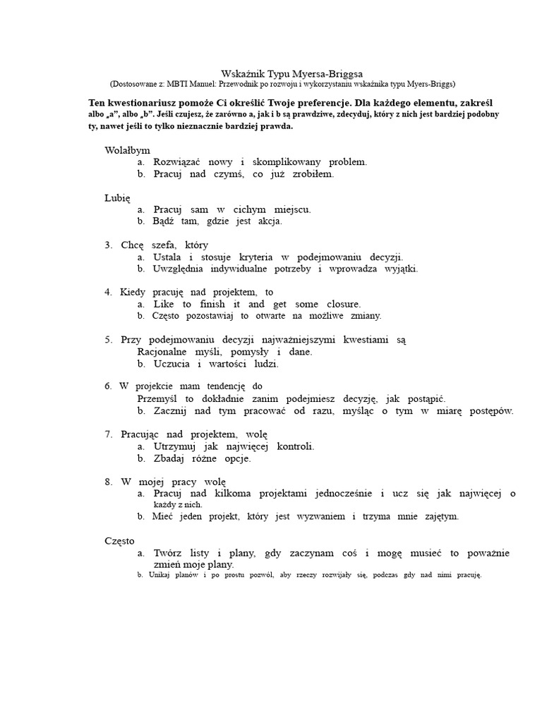 Test Myersa-Briggsa ESLL | PDF