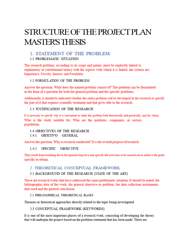 Structure of The Thesis Plan Project For Master's Degree | PDF ...