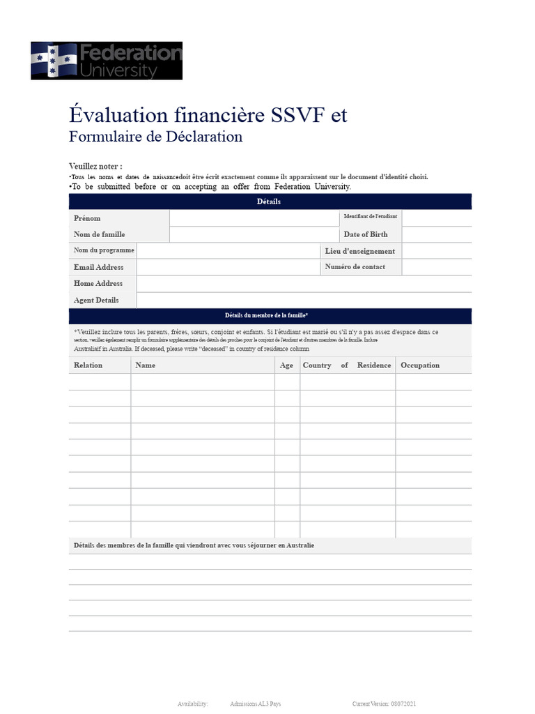 Évaluation financière pour étudiants SSVF | PDF | Visa (Document ...