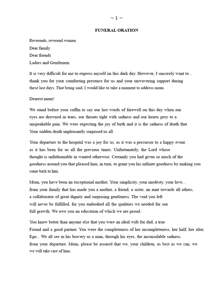 Heartfelt Funeral Oration for Mom | PDF