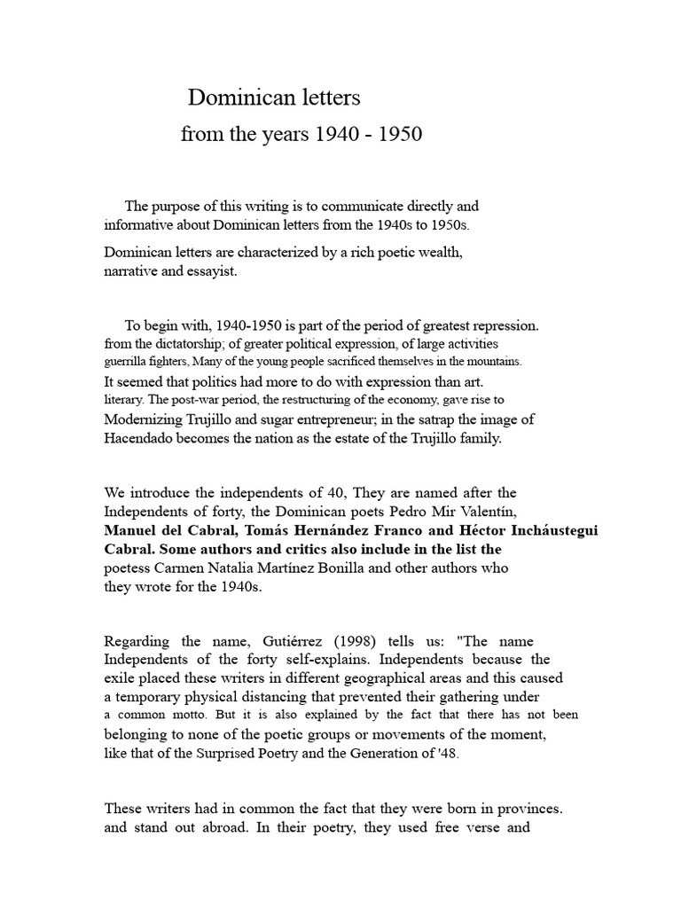 Dominican Letters 1940-1950 | PDF | Dominican Republic