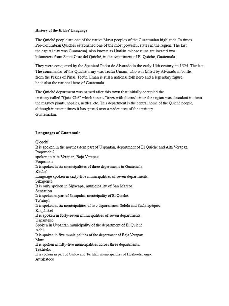 K'iche' Language History and Overview | PDF | Mesoamerica | Maya Peoples