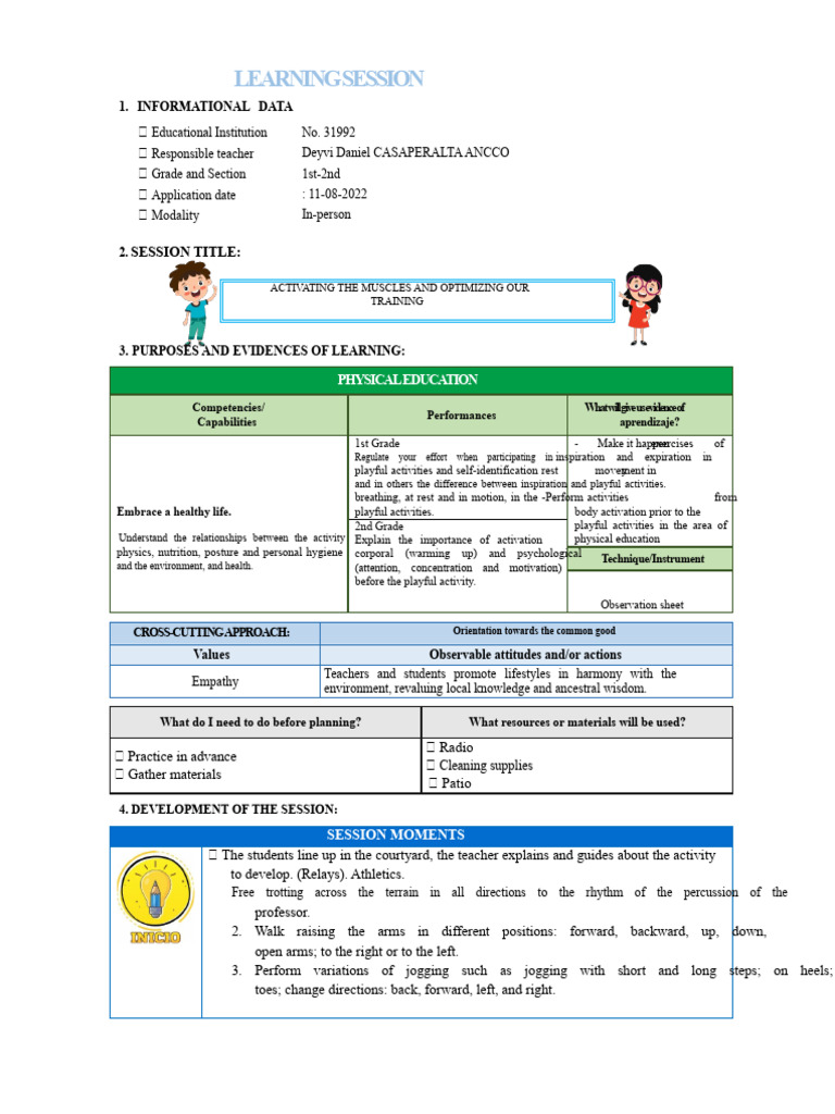 Physical Education Training Session Guide | PDF | Anatomical Terms Of ...