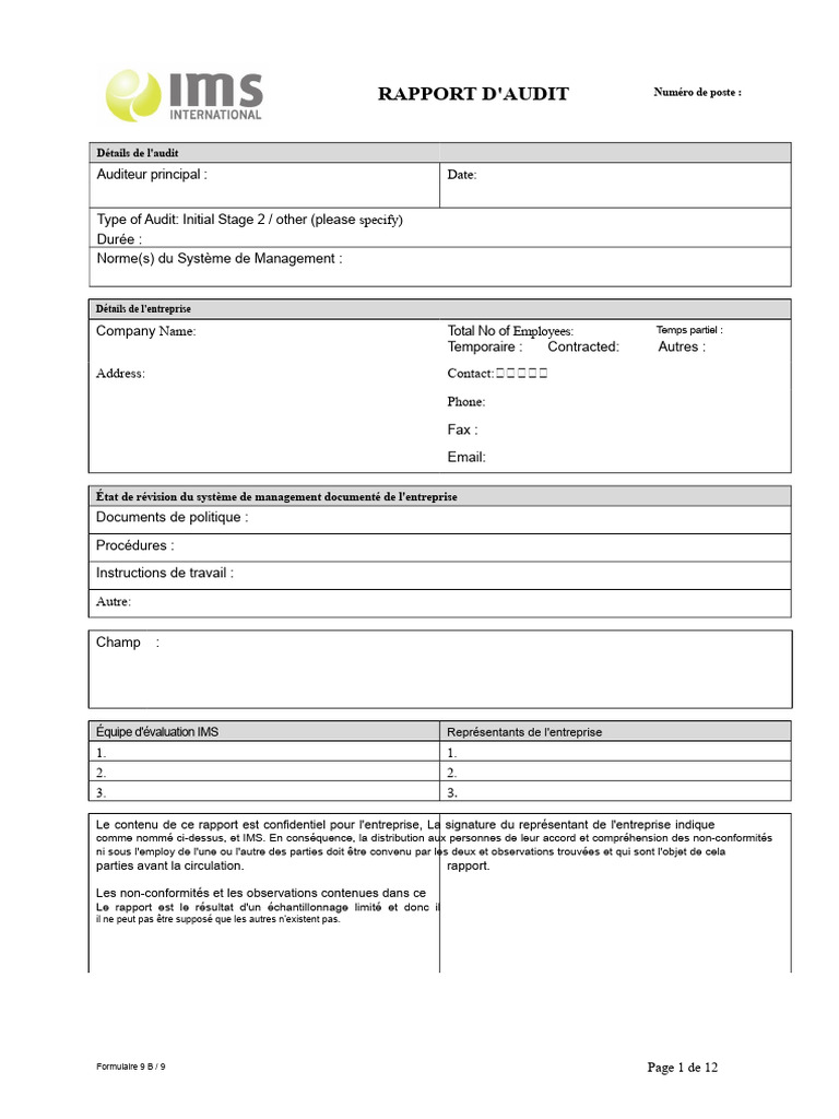 Rapport d'Audit ISO 9001 et 14001 | PDF | Audit | Services financiers