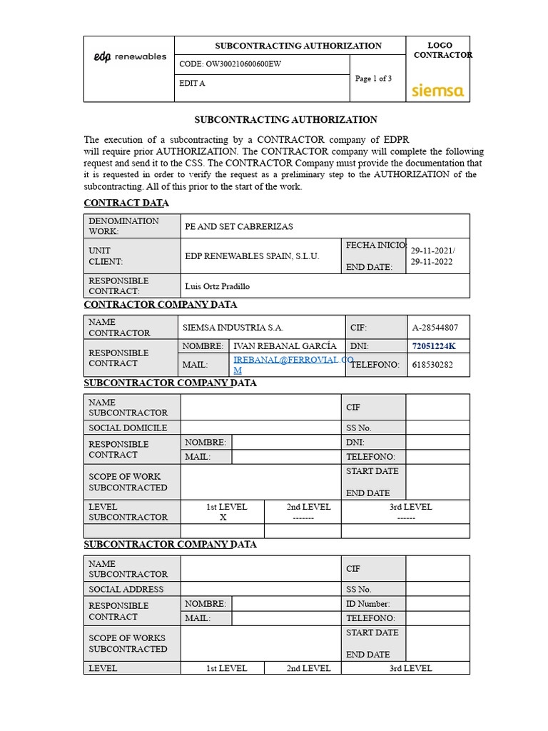 Subcontracting Authorization Process Guide | PDF | Subcontractor