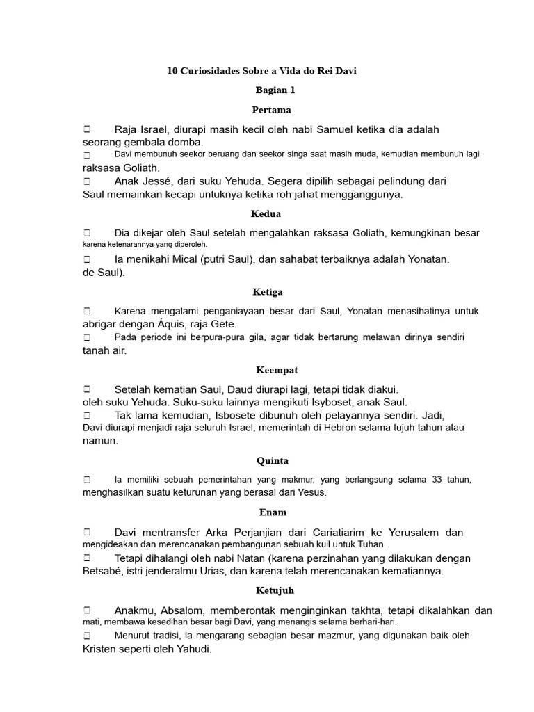 10 Fakta Menarik tentang Raja Daud | PDF