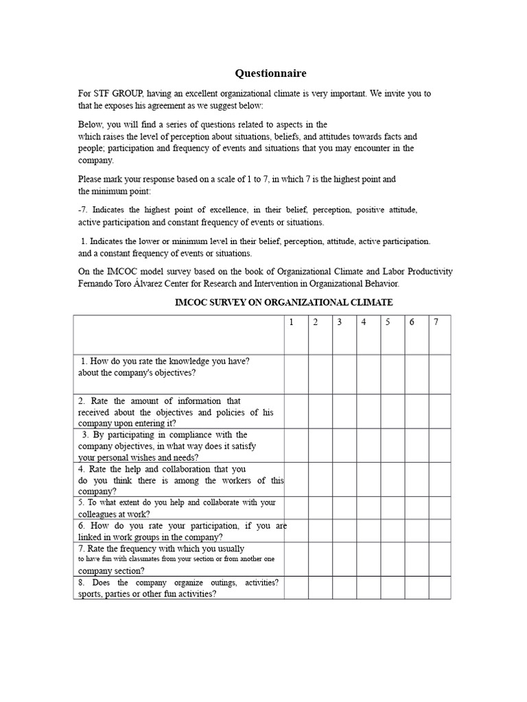 IMCOC Questionnaire | PDF | Questionnaire | Psychological Concepts