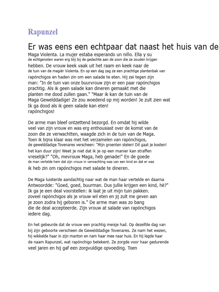 Het Verhaal Van Rapunzel | PDF