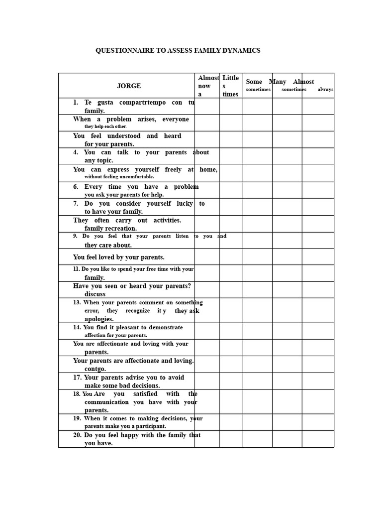 Family Dynamics Assessment Questionnaire | PDF | Questionnaire | Psychology