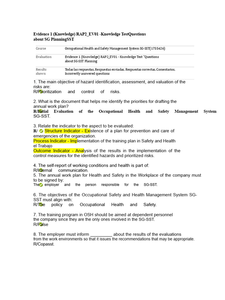 Evidence Knowledge Test Questions About SG-SST Planning | PDF