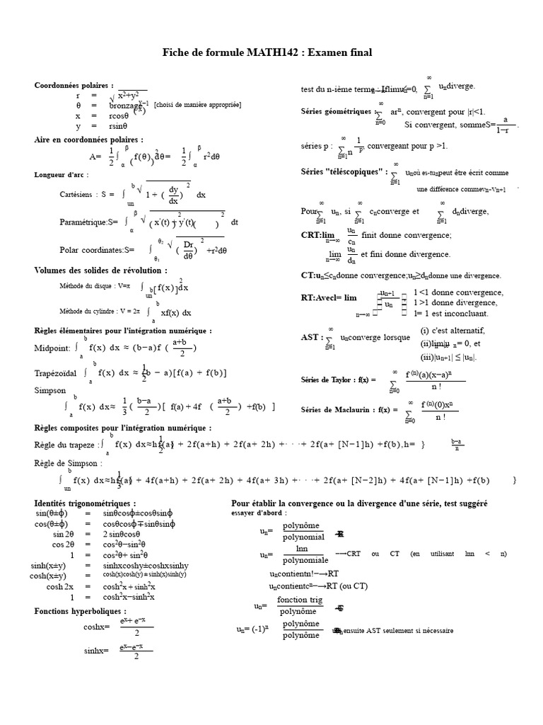 Formules et Méthodes en Mathématiques MATH142 | PDF | Calcul ...