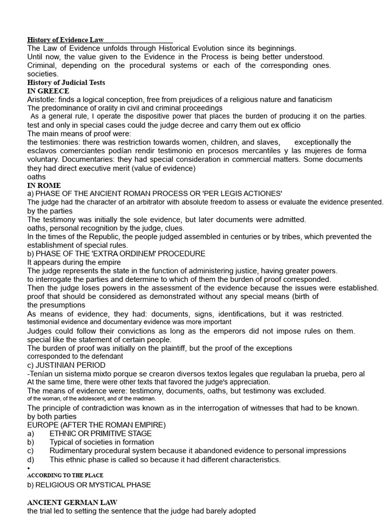 Evolution of Evidence Law History | PDF | Evidence (Law) | Evidence
