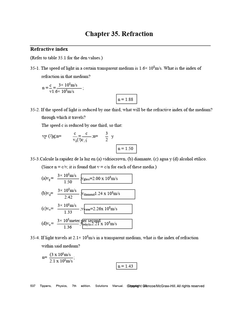 Understanding Refraction and Index Calculations | PDF | Refraction | Light
