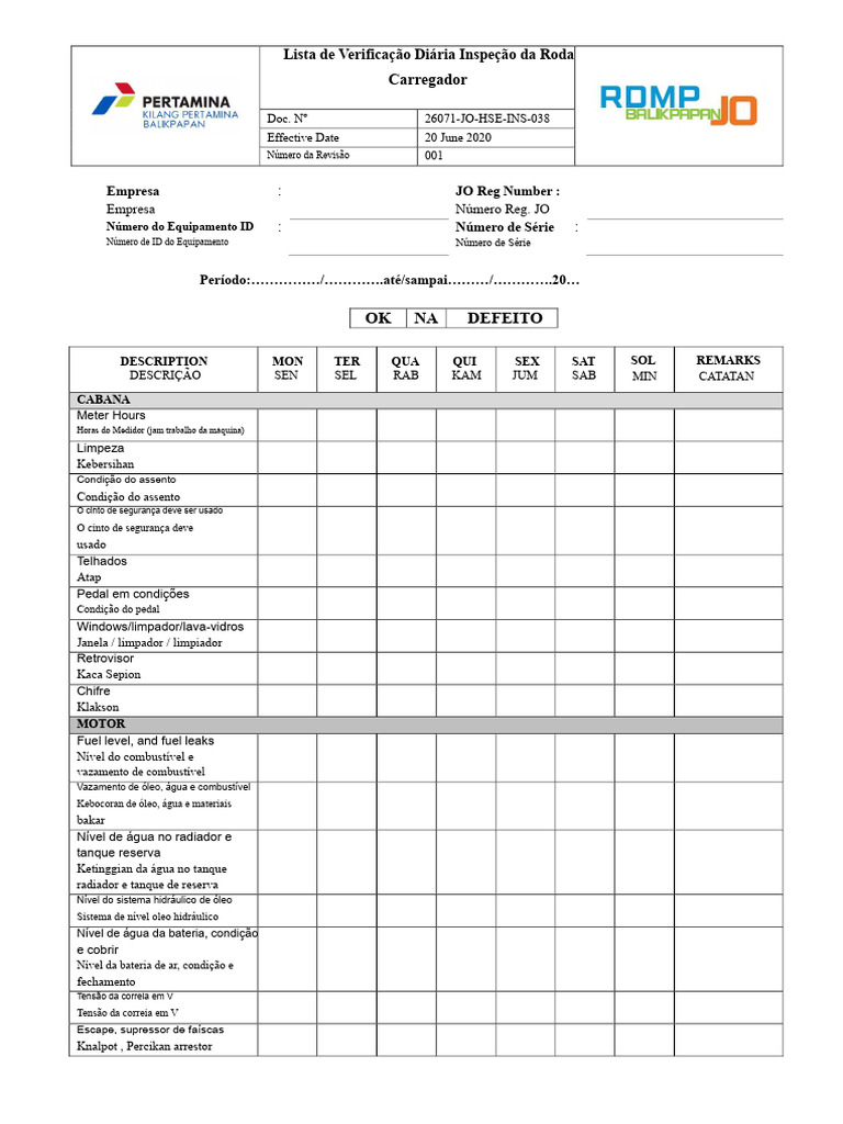 Checklist Diário de Inspeção de Roda | PDF