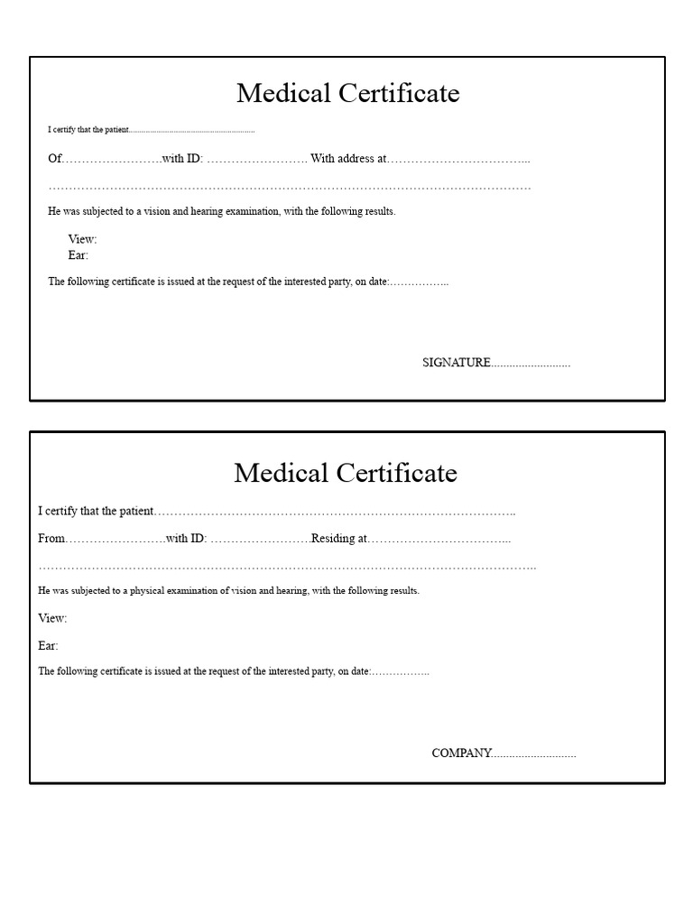 Medical Certificate For Vision and Hearing | PDF