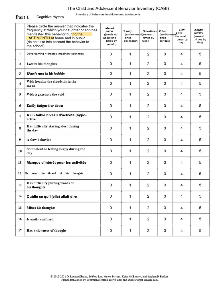 Child Behavior Inventory Assessment | PDF | Psychology | Behavioural ...