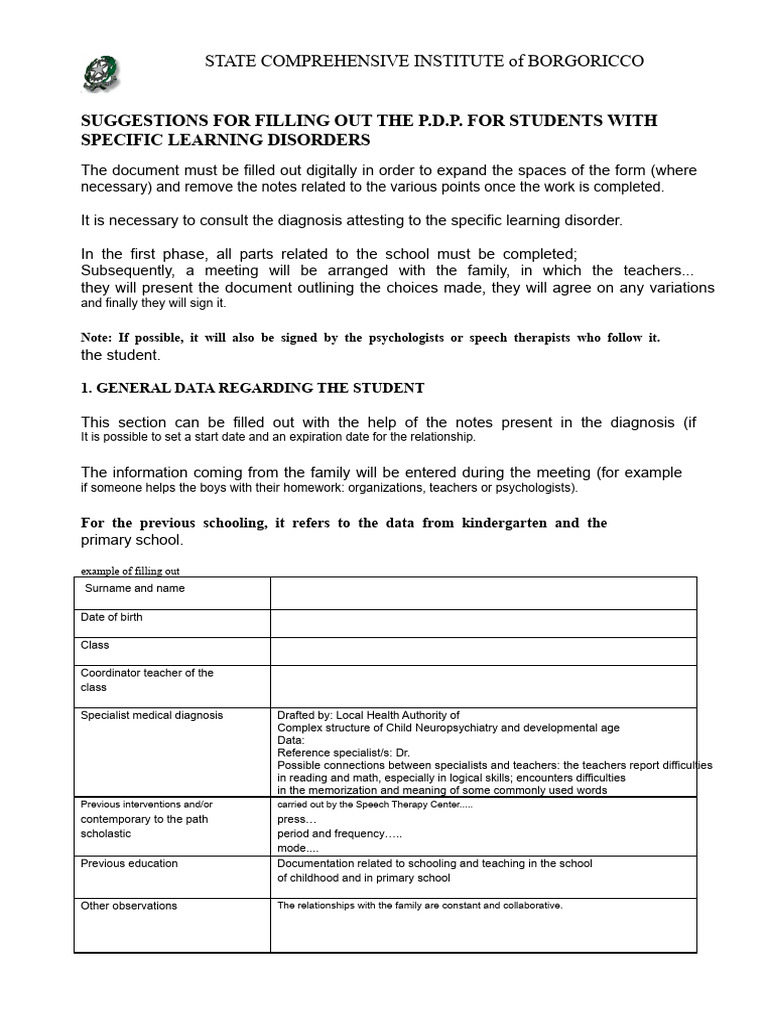 P.D.P. Guide for Students with Learning Disorders | PDF | Information ...