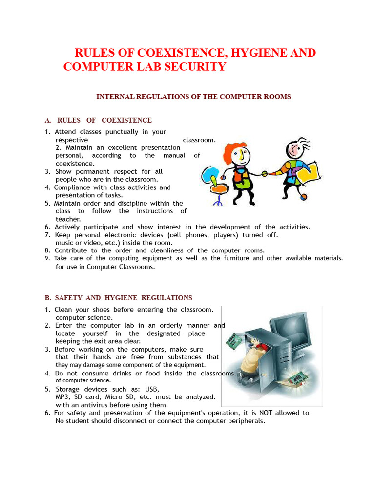 Rules of Coexistence, Hygiene, and Safety of The Computer Lab - Good ...