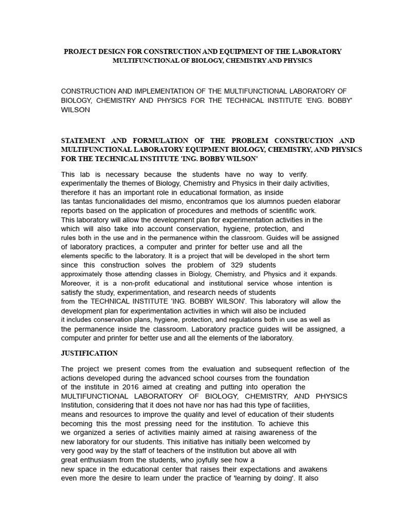 Project Design Construction Biology Laboratory | PDF | Experiment ...