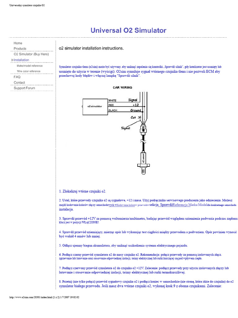 Instalacja Symulatora Czujnika O2 Universal | PDF