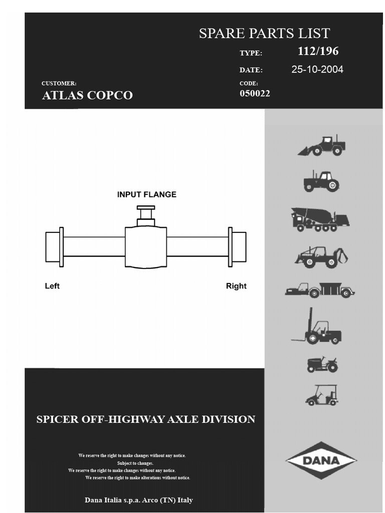 Spicer Off-Highway Axle Parts List | PDF | Axle | Gear