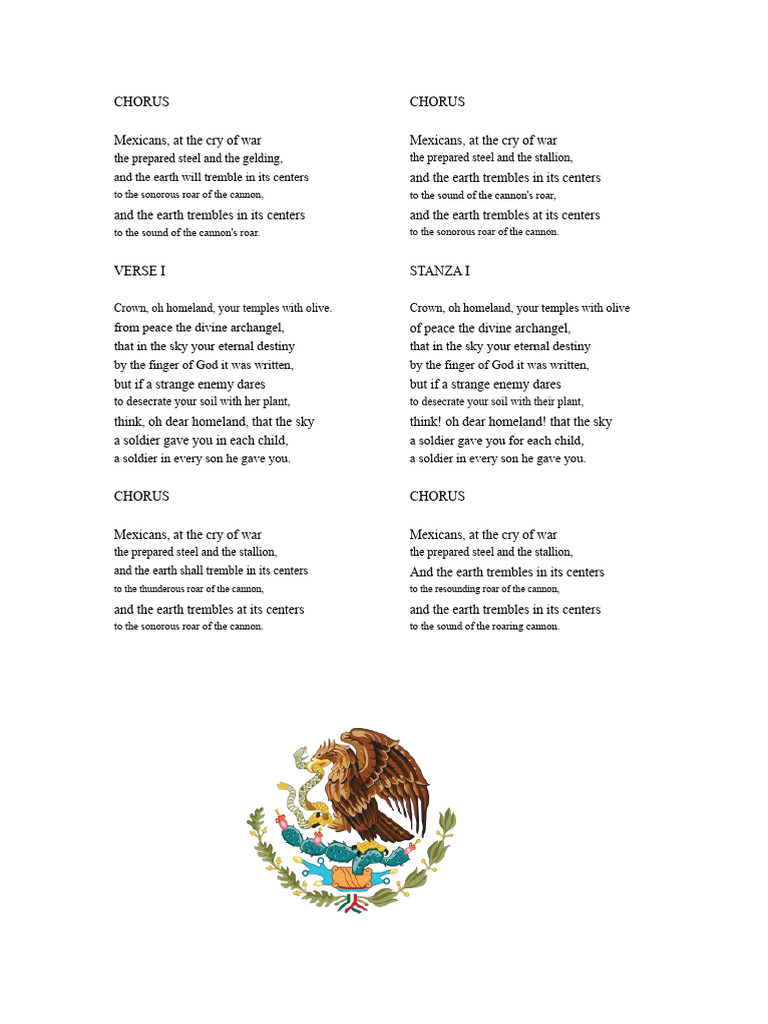 Lyrics of The Mexican National Anthem | PDF