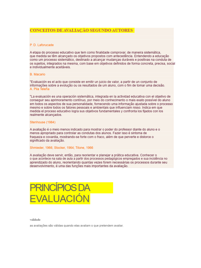 Conceitos e Princípios da Avaliação Educacional | PDF | Aprendizado ...