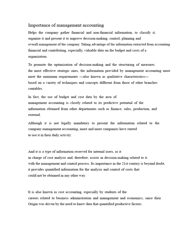 Benefits of Management Accounting | PDF | Management Accounting ...