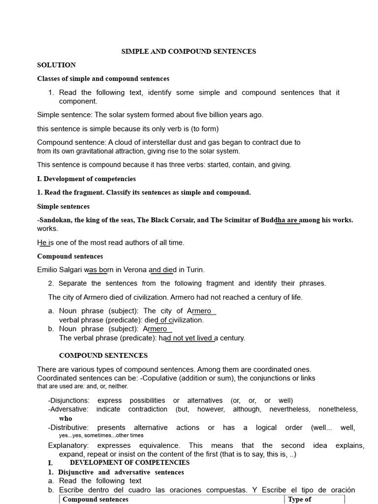 Simple vs. Compound Sentences Guide | PDF | Sentence (Linguistics ...