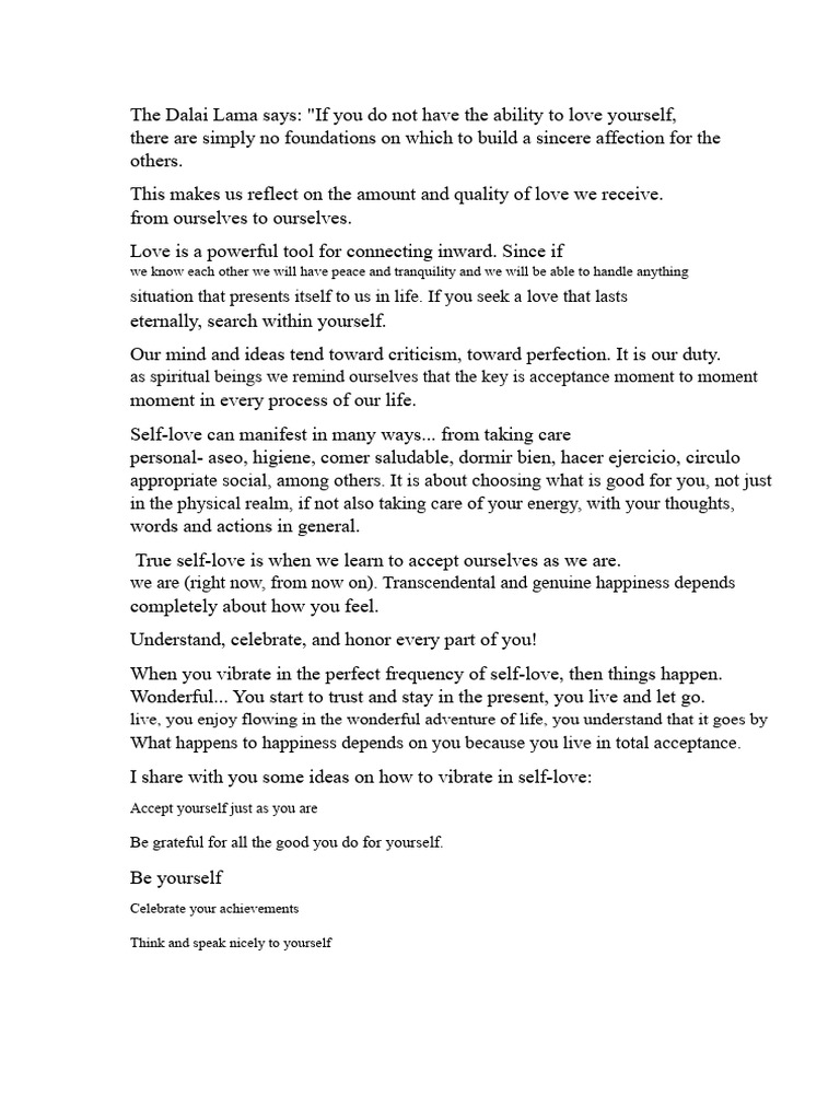 Self-Love Reflection | PDF | Love | Thought