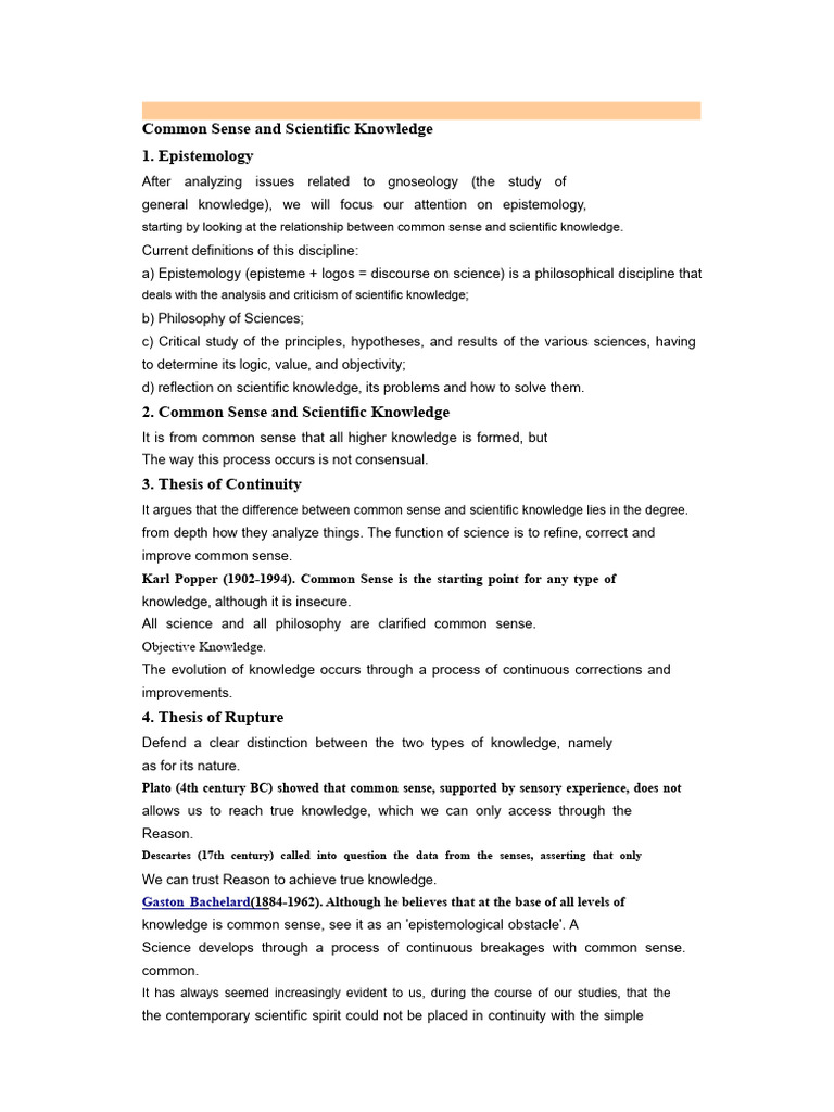 Epistemology: Common Sense vs. Science | PDF | Knowledge | Epistemology