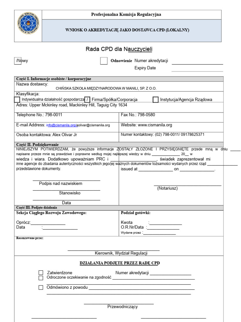 Formularz CPD | PDF