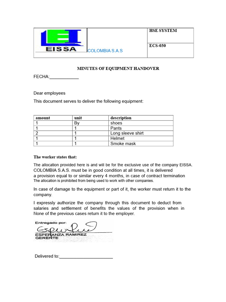 Delivery Report of Equipment | PDF