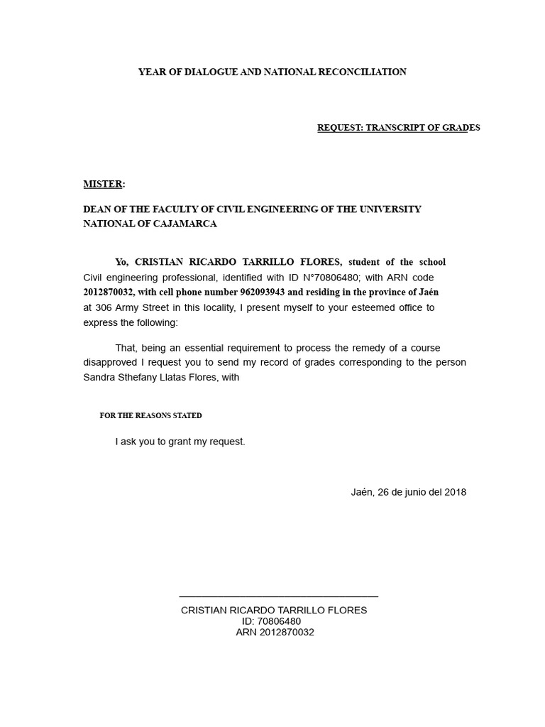 Request for Academic Transcript | PDF