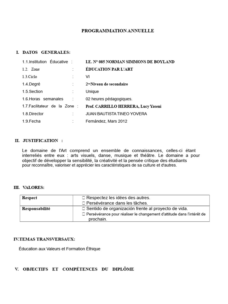Programmation annuelle en éducation artistique | PDF | Arts ...
