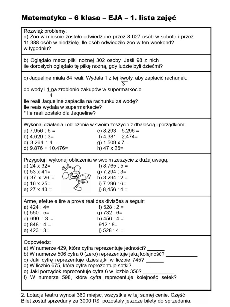 Zajęcia Na Temat Czterech Działań - Klasa 5 | PDF