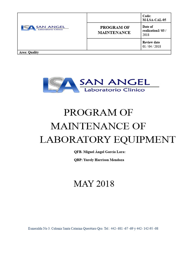 Laboratory Equipment Maintenance Program | PDF | Blood Cell | Laboratories