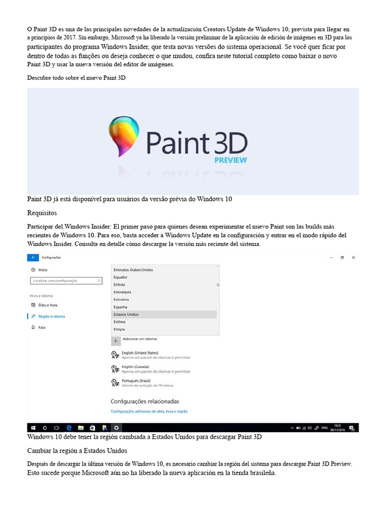 Guía para usar Paint 3D en Windows 10 | PDF | Windows 10 | Windows Nt
