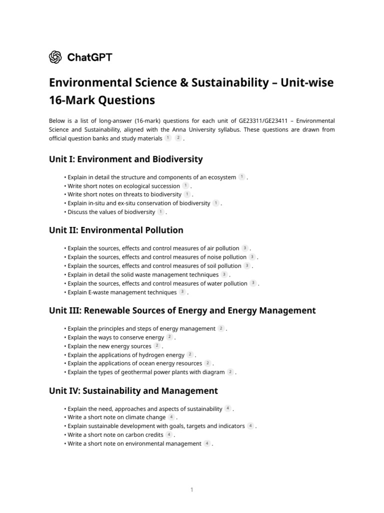 Environmental Science Unit Questions Guide | PDF | Sustainability ...