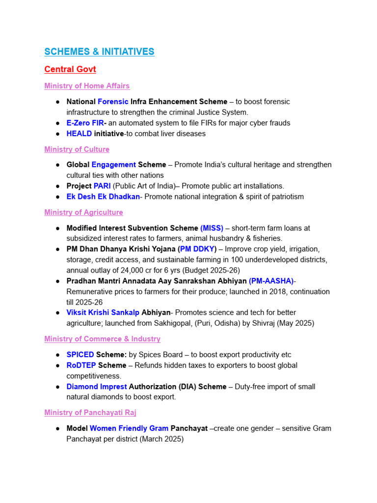 Overview of Central and State Schemes | PDF | Government Of India