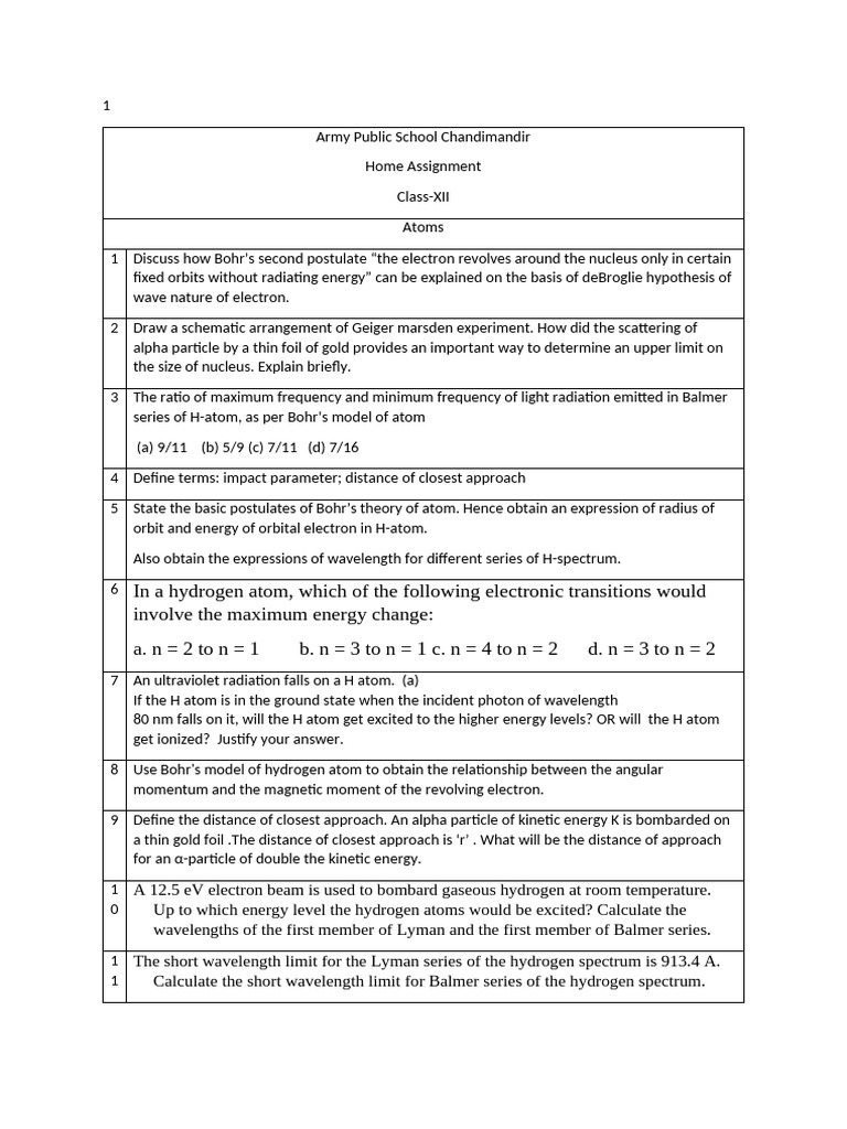 Bohr's Model and Atomic Physics Concepts | PDF | Atoms | Electron