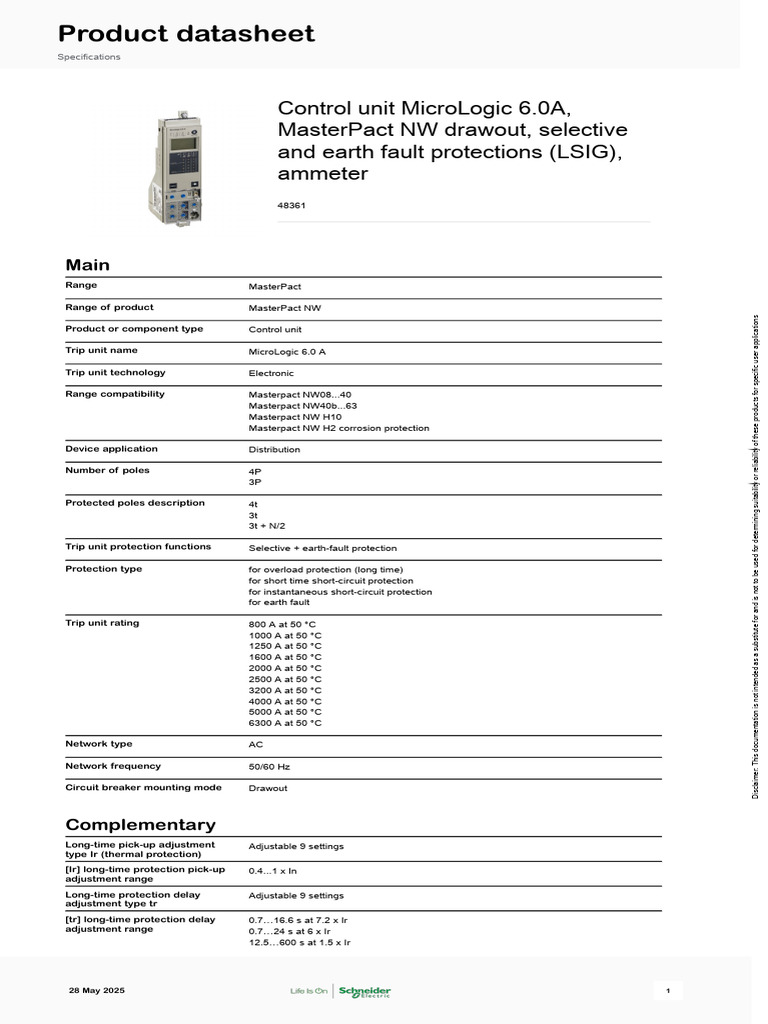 MasterPact NW MicroLogic 6.0A Control Unit | PDF | Electricity ...