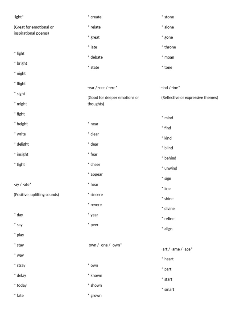Rhyming Words | PDF | Poetry