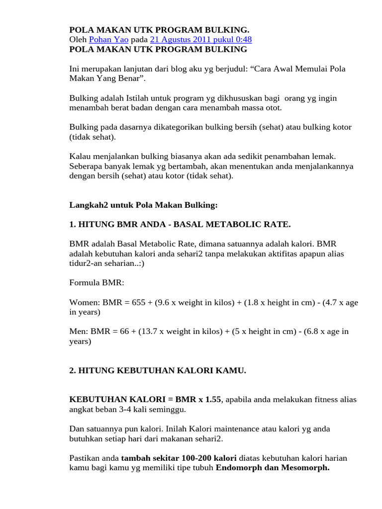 Pola Makan Utk Program Bulking | PDF