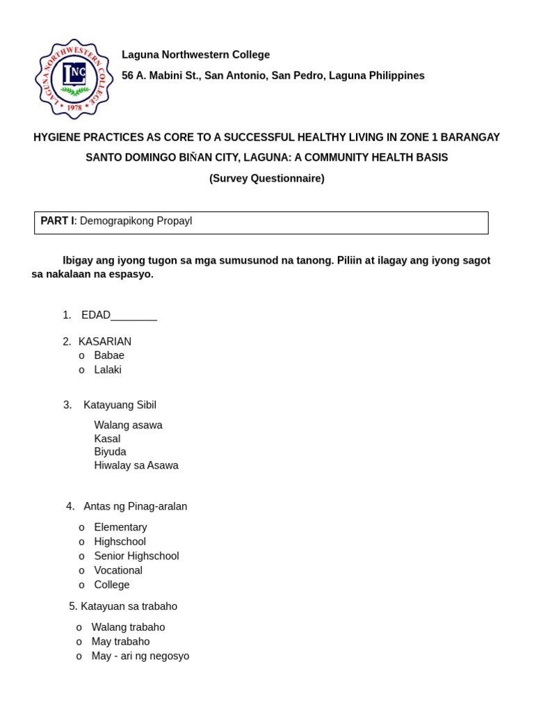 Questionnaire TAG (Validated) | PDF